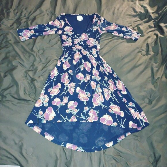 Maeve Dresses & Skirts - Maeve by Anthropologie Womens Heppel Ruched Dress Size SP Navy‎ Floral High Low